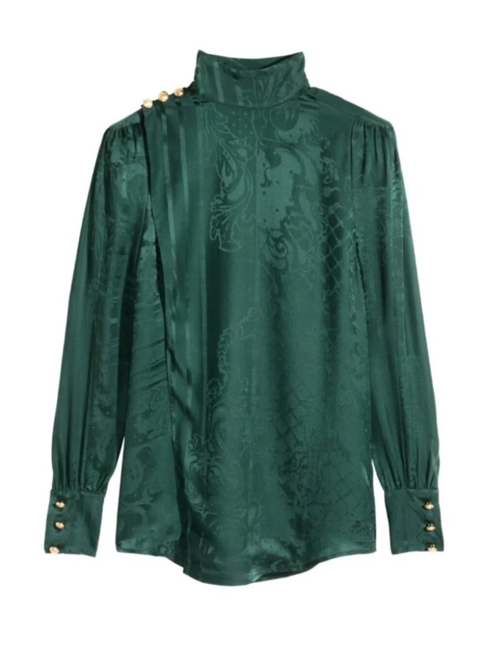 Balmain x H&M Green Silk Jacquard Blouse